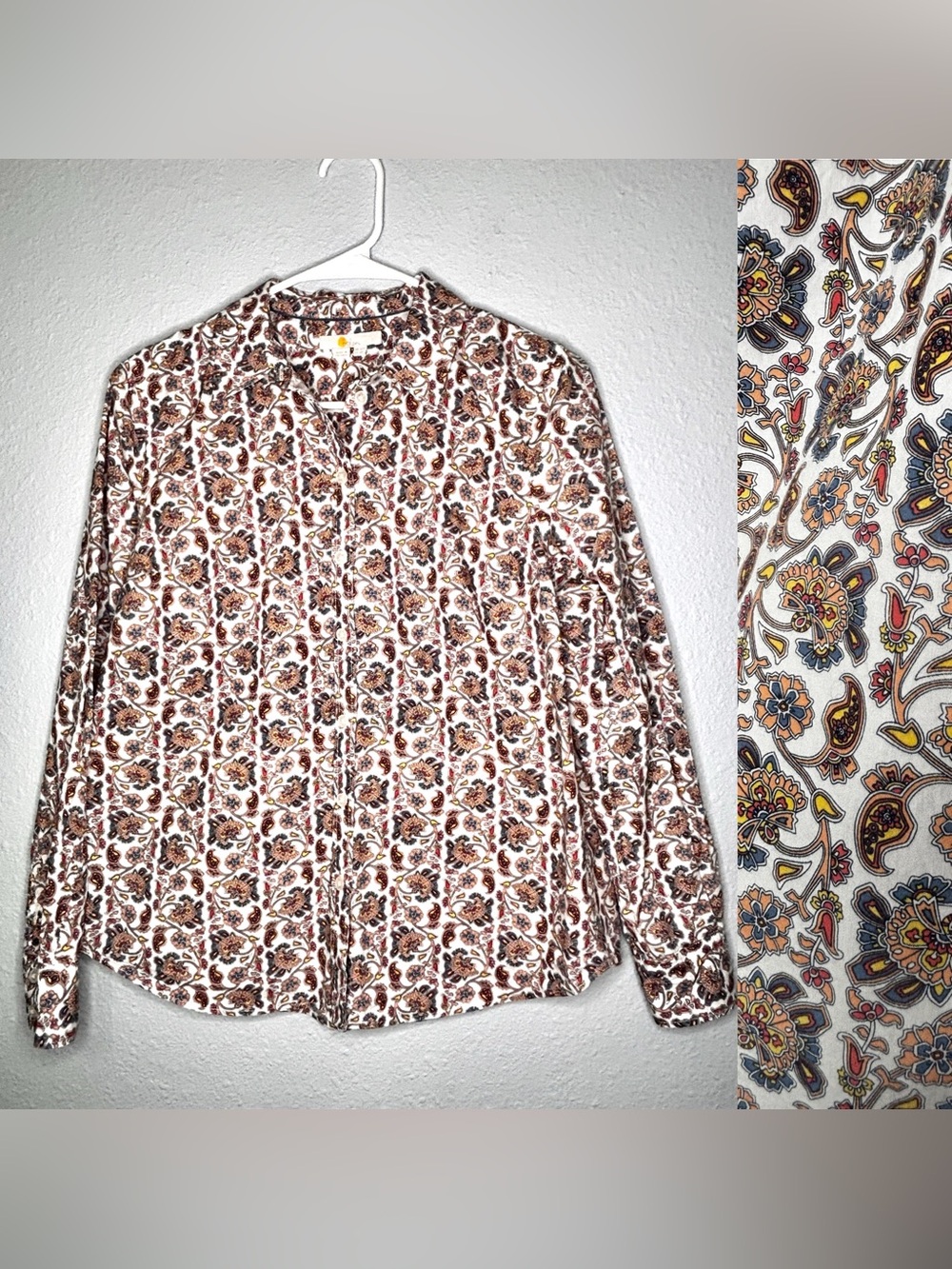 Boden Classic Button Down White Paisley Floral Preppy 6P